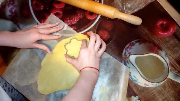 Mujer Joven Haciendo Galletas Navidad Figuradas — Vídeo de stock