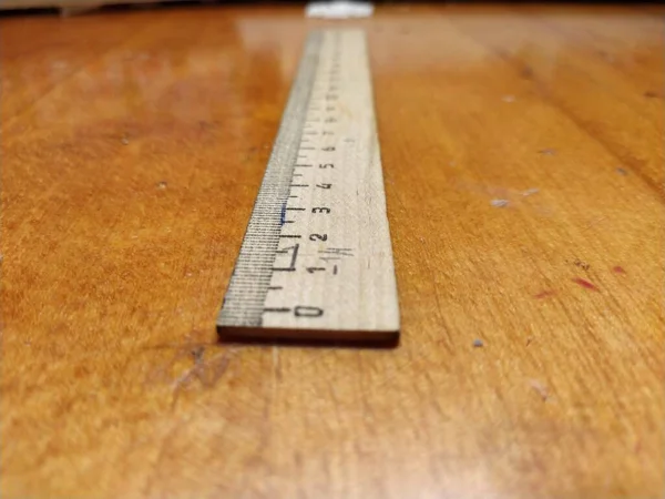 Wooden Ruler Table Close — Stock Photo, Image