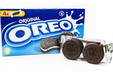 Kosice, Slovakia - June 22, 2022: Oreo biscuits with vanilla filling.