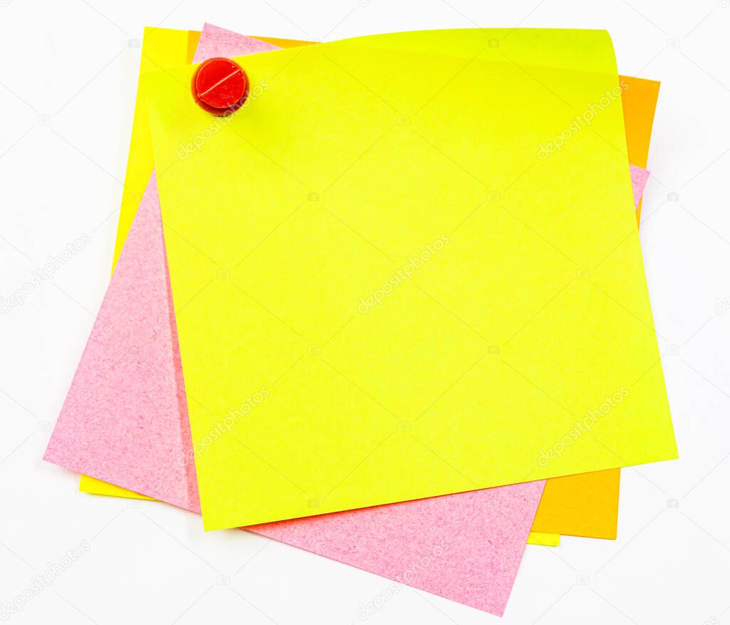 Sticky colored papers on a white background in the office.