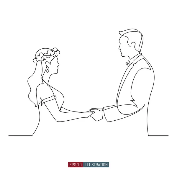 Непрерывный Рисунок Линии Невесты Жениха Свадебной Церемонии Шаблон Ваших Дизайнерских — стоковый вектор
