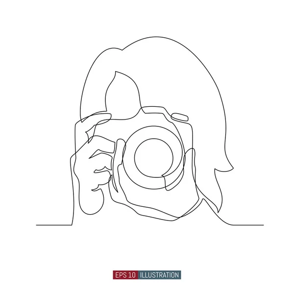 Непрерывный Рисунок Линии Девушки Фотокамерой Шаблон Ваших Дизайнерских Работ Векторная — стоковый вектор