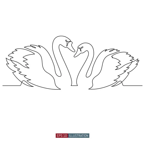 Безперервний Малюнок Танцю Двох Лебедів Символ Любові Шаблон Ваших Дизайнерських — стоковий вектор