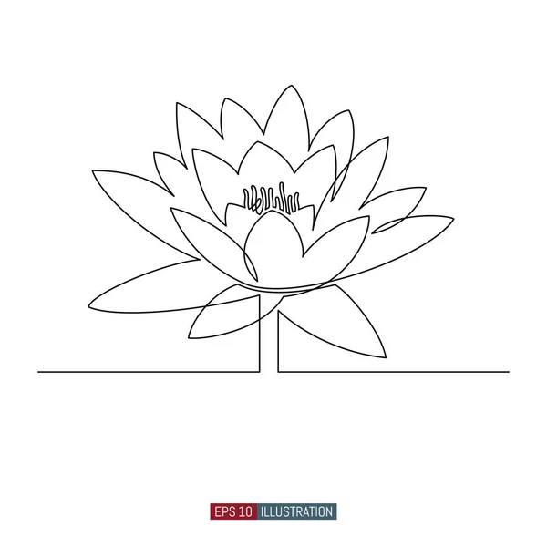 Continuous Line Drawing White Lotus Flower Template Your Design Vector — Vetor de Stock