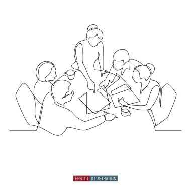 İş özeti, sunum ya da eğitimin sürekli çizimi. Tasarımının şablonu işe yarıyor. Vektör illüstrasyonu.