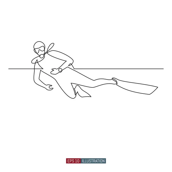 ダイバーの連続線画 スキューバダイビングの男が水中に潜る レクリエーションだ 休暇だ スポーツダイビング デザイン作品のテンプレート ベクターイラスト — ストックベクタ