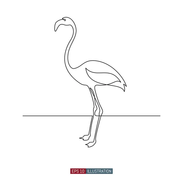 Garis Terus Menerus Menggambar Burung Flamingo Templat Untuk Desain Anda - Stok Vektor