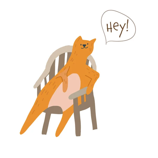 Lindo gato relajado sentado en la silla diciendo hey pegatina — Vector de stock