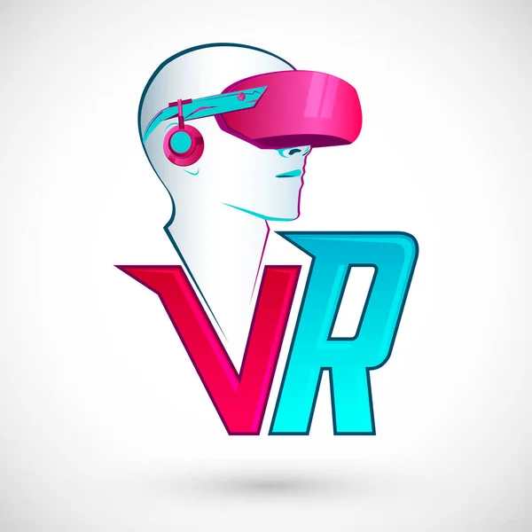 Ícone Realidade Virtual Com Homem Usando Fone Ouvido —  Vetores de Stock