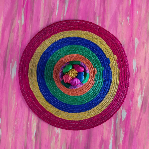 Μεξικάνικο Υφαντό Στρογγυλό Τραπεζομάντιλο Ροζ Επιφάνεια — Φωτογραφία Αρχείου