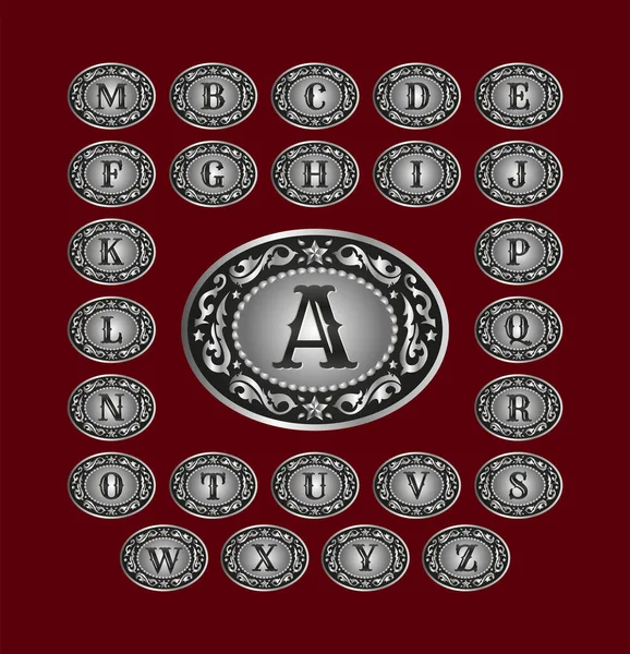 Batı Biçimli Kovboy Kemeri Kemeri Alfabe Monogramı Ana Koleksiyon Seti