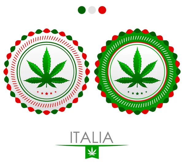 Italia Italy Marijuana Emblem Vector Cannabis Seal Approval Colors Flag — ストックベクタ
