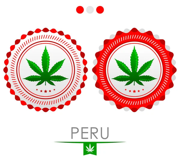 ペルーのマリファナの紋章 ペルーの旗の色で承認のベクトル大麻シール — ストックベクタ