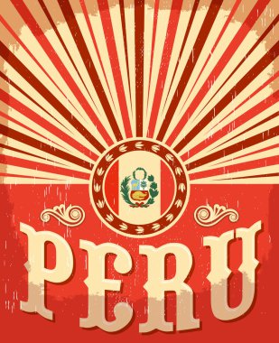 Peru Bayrak Renkleri Tatil Dekorasyonlu Peru Vintage Tasarımı.