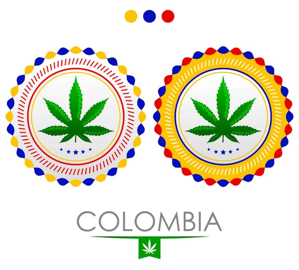 Kolumbien Marihuana Emblem Vektor Cannabis Gütesiegel Mit Den Farben Der — Stockvektor