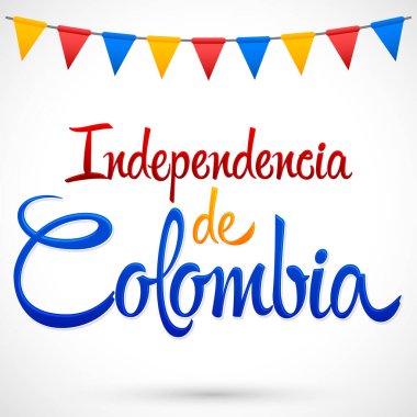 Yaşasın Bağımsız Kolombiya, çok yaşa Kolombiya bağımsızlığı İspanya metni, Kolombiya temalı vatansever kutlama vektörü harfleri.