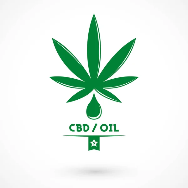 Cbd Oil Marijuana Emblem Design Oil Drop Leaf — Stock Vector