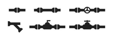 Boru boruları vektör siyah siluet koleksiyonu, endüstriyel boru hattı yapı elemanı çizimi.