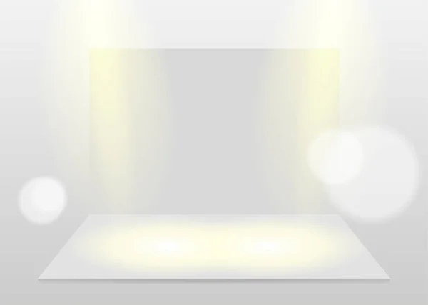 White Blank Studio Stage Spotlight Mockup White Billboard Border Illuminated — Stock Vector