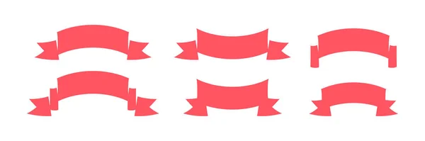 Vlak Lint Banner Set Rode Linten Colectie Lege Banners Moderne — Stockvector