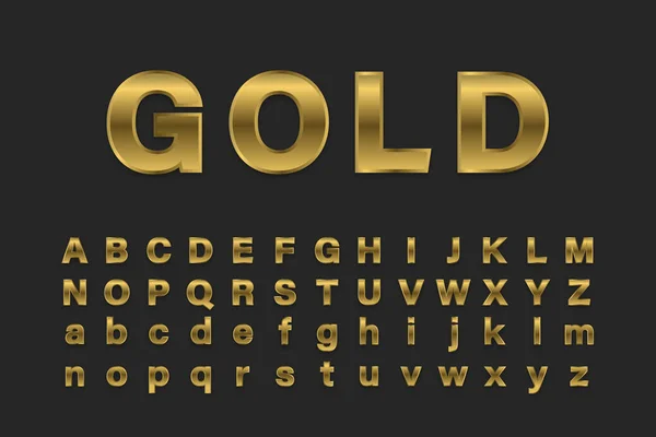 Letras Metálicas Fuente Dorada Letras Metal Efecto Oro Tipo Conjunto — Vector de stock