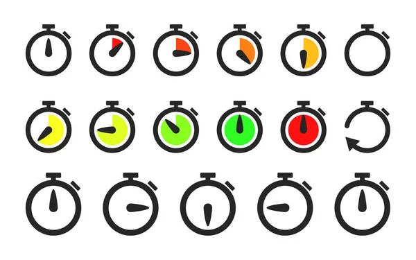 Timer Countdown Vector Platte Collectie Stopwatch Klok Minuut Tweede Meting — Stockvector