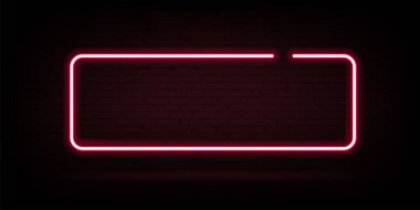 Neon çerçeve dikdörtgen kenar parlak illüstrasyon. Öndeki lamba yuvarlak, koyu arkaplanda parlak bir şekil..