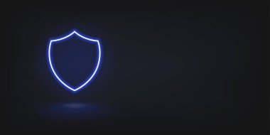 Kalkan mavisi neon arka plan. Savunma lazeri siber çerçevesi parlıyor.