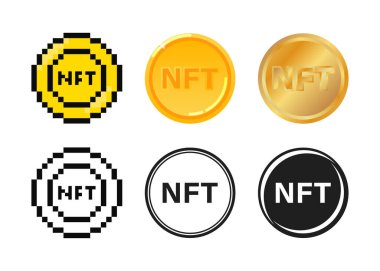 Nft simgesi seti. İade edilemez altın para sembolü koleksiyonu.