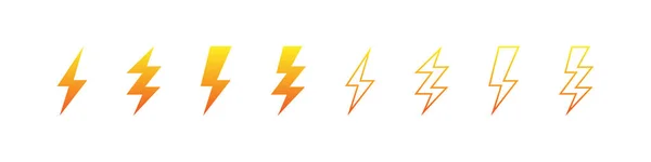 Lightning Vector Electric Thunderbolt Flat Outline Icon Set Yellow Orange — Stock Vector