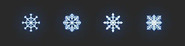 Snöflinga Neon Vektor Samling God Jul Koncept Snö Flingor Ljus — Stock vektor