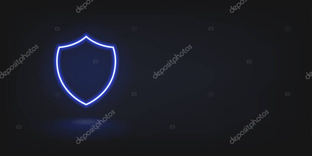 Shield blue neon background. Defence laser cyber frame glowing backdrop.
