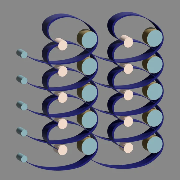 Nombreuses Figures Cylindriques Vertes Beiges Colorées Boucles Bleues Sur Fond — Image vectorielle