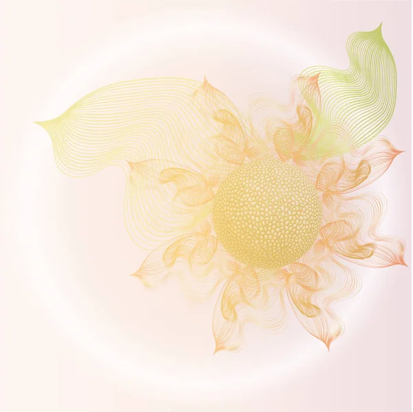 凸状の核と緑の葉を持つ花の抽象的なイメージ — ストックベクタ