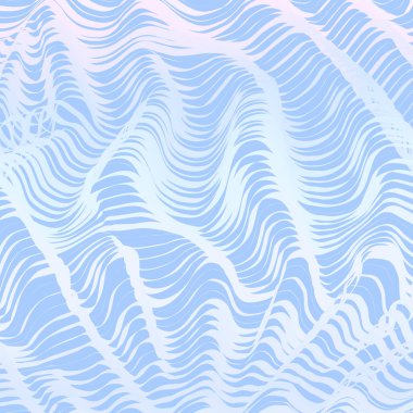 Mavimsi ve pembemsi bir arkaplanda farklı kalınlıkta birçok kıvrımlı beyaz çizgiler var. 3d.