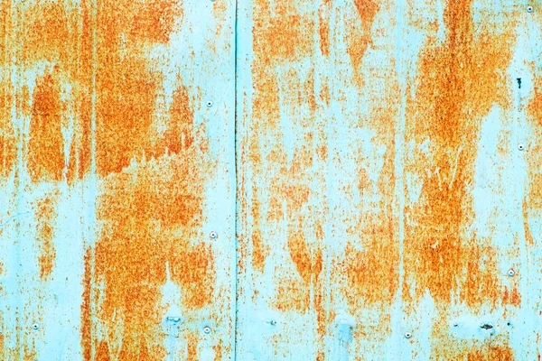 Old Rusty Metal Blue Surface Bright Blue Yellow Grunge Background — Stock Photo, Image