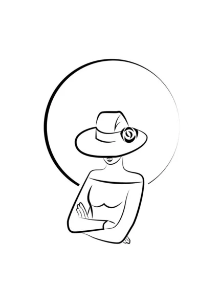 Illustration Noir Blanc Dans Style Line Art Avec Portrait Fille — Image vectorielle