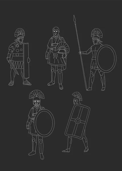 Comic Style Illustration Set Portraits Roman Legionnaires — Stock Vector