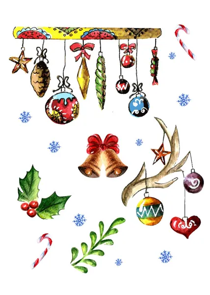 Illustration Aquarelle Dessinée Main Sur Thème Hiver Noël — Image vectorielle