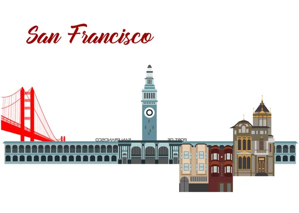 Illustration Style Flat Design Theme San Francisco — Stock Vector