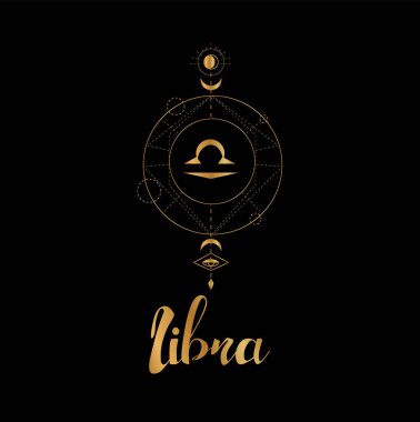 Resim, siyah ve altın rengi burç işareti..