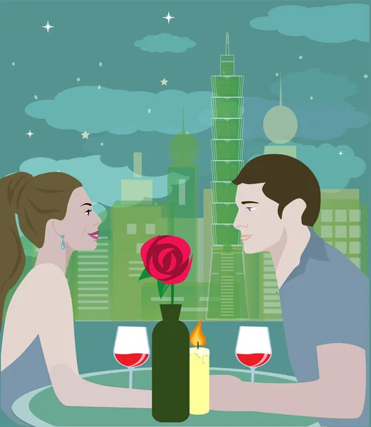 Illustration Modern Style Couple Having Date — Stock Vector