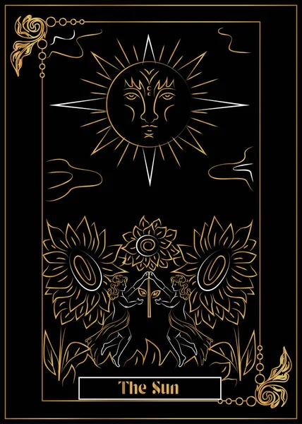 Ilustración Tarjeta Para Tarot Sol — Vector de stock