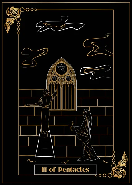 Illustration Carte Pour Tarot Iii Des Pentacles — Image vectorielle