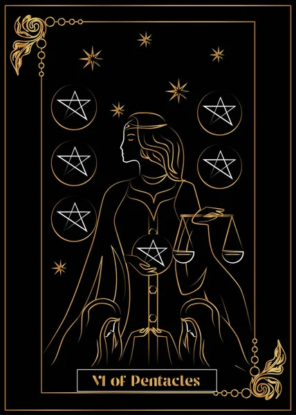 Illustration Carte Pour Tarot Des Pentacles — Image vectorielle