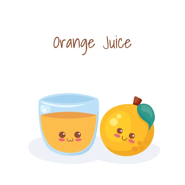 Lindo Zumo Naranja Feliz Vaso Vector Kawaii Bebida Frutas Dibujos — Archivo Imágenes Vectoriales