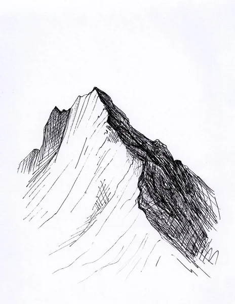 Ink Painting Minimalist Mountains Peaks Peaceful Serene Hand Drawn Oriental — Stock Photo, Image