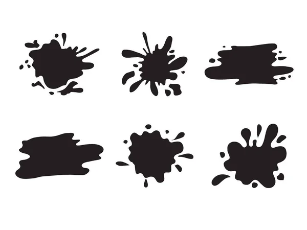 Ensemble Taches Peinture Noire Dessinées Main Brosse Forme Crayon Éclaboussure — Image vectorielle