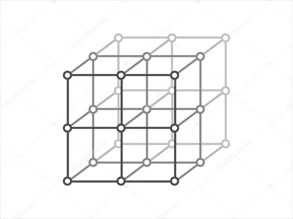 Volumetric Crystal lattice. The position of atoms in a crystal. Vector illustration.