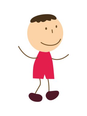 Tatlı çizgi filmci çocuk yürüyor. Çizim yapıyorum. Beyaz arkaplanda izole edilmiş vektör illüstrasyonu